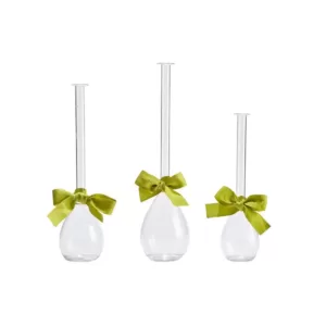 Two's Company 3-Sizes Sleek and Chic with Sage Green Ribbon Includes Clear Teardrop Vases  (Set of 3)