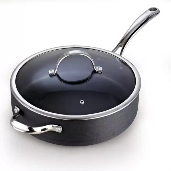 Cooks Standard 5 qt. Hard-Anodized Aluminum Nonstick Deep Saute Pan in Black with Glass Lid