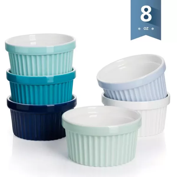 Sweese 8 Ounce Porcelain Ramekins Set of 6, Cool Assorted Colors