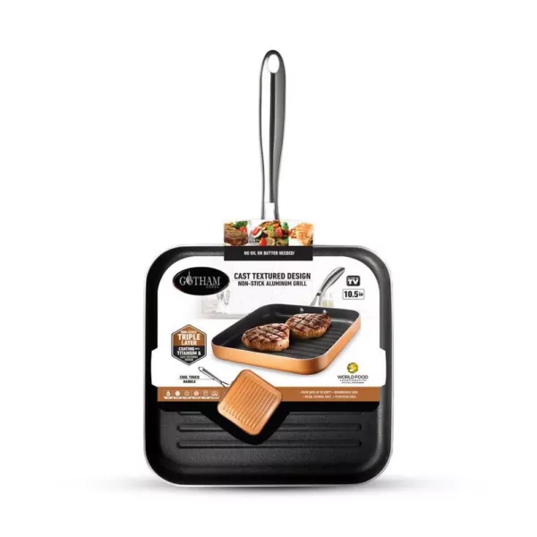 Gotham Steel 10.5 in. Copper Cast Textured Surface Aluminum Non-Stick Grill Pan