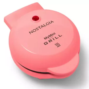Nostalgia 25 sq. in. Coral Pink Cast-Iron Smokeless MyMini Personal Electric Grill