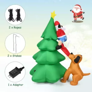 Costway 6.5 ft. Pre-lit LED Lights Christmas Inflatable Tree Santa Christmas Inflatable with Zipper