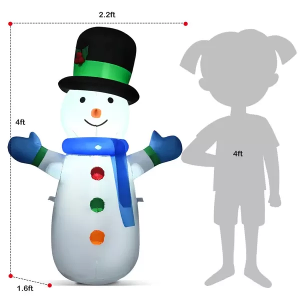 Costway 4  ft. Pre-lit LED Lights Christmas Snowman Christmas Inflatable with Strong Weather Resistance