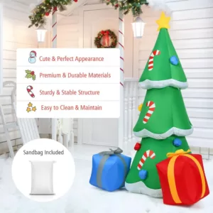 Costway 6 ft. Pre-lit LED Lights Christmas Tree with Gift Boxes Blow Up Christmas Inflatable with Zipper