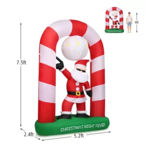 Costway 7.5 ft. Christmas Inflatable Lighted Santa Claus Stand on Archway Yard Decoration