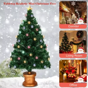 Costway 4 ft. Pre-Lit Christmas Tree Fiber Optical Firework with Ornaments and Gold Top Star