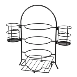 Creative Home 3-Tier Black Buffet Caddy Serving Rack With 2-Detachable Napkin Flatware Holders