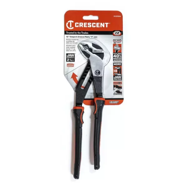 Crescent 10 in. Z2 K9 V-Jaw Dual Material Tongue and Groove Pliers