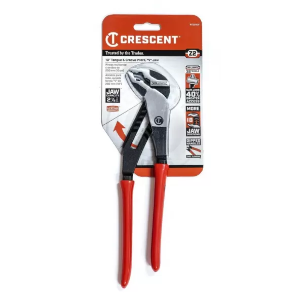 Crescent 10 in. Z2 K9 V-Jaw Dipped Handle Tongue and Groove Pliers