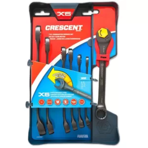Crescent MM Ratcheting Open-End & Static Box-End Combination Wrench Set (7-Piece)