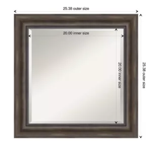 Amanti Art Rustic 25 in. W x 25 in. H Framed Square Beveled Edge Bathroom Vanity Mirror in Dark Brown Distressed