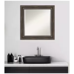 Amanti Art Rustic 25 in. W x 25 in. H Framed Square Beveled Edge Bathroom Vanity Mirror in Dark Brown Distressed