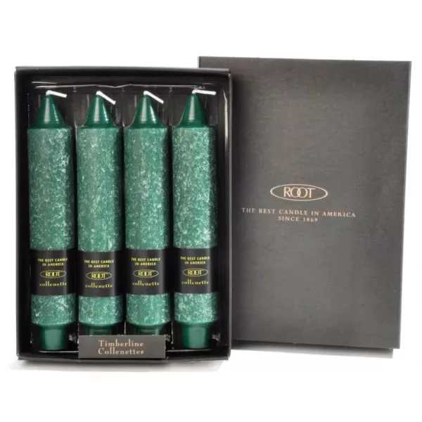 ROOT CANDLES 7 in. Timberline Collenette Dark Green Dinner Candle (Box of 4)