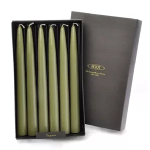 ROOT CANDLES 9 in. Dipped Taper Dark Olive Dinner Candle (Box of 12)