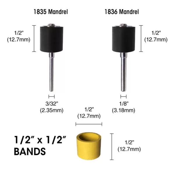 Dedeco Sunburst  1/2 in. x 1/2 in. Band -Cylinder Thermoplastic Sanding Polishing Tool Set 8 Grit 1835 Mandrel (9-Piece)