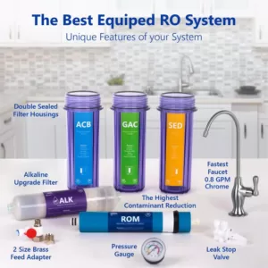 Express Water Reverse Osmosis Alkaline Water Filtration System – 10 Stage RO Water Filter with Faucet and Tank – 100 GPD