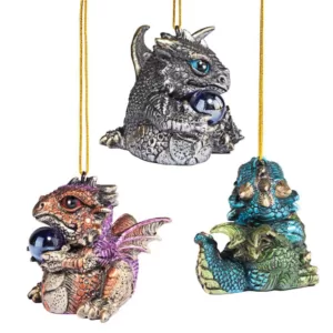 Design Toscano 2 in. Three Dragon Virtues Gothic Holiday Ornament (3-Piece)