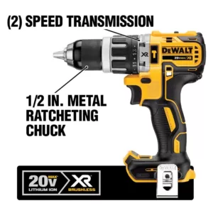 DEWALT 20-Volt MAX XR with Tool Connect Cordless Brushless 1/2 in. Hammer Drill/Driver with (2) 20-Volt 2.0Ah Bluetooth Battery