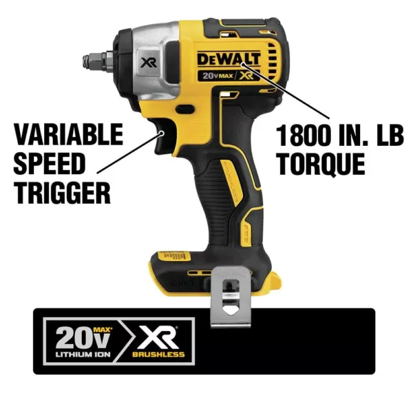 DEWALT 20-Volt MAX XR Cordless Brushless 3/8 in. Compact Impact Wrench with (2) 20-Volt 5.0Ah Batteries & Charger