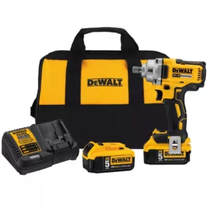 DEWALT 20-Volt MAX XR Cordless Brushless 1/2 in. Mid-Range Impact Wrench with Detent Pin Anvil, (2) 20-Volt 5.0Ah Batteries