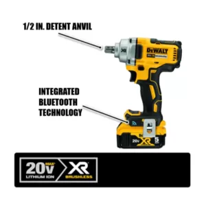 DEWALT 20-Volt MAX XR Cordless Brushless 1/2 in. Mid-Range Impact Wrench Detent Pin, Tool Connect & (2) 20-Volt 5.0Ah Batteries