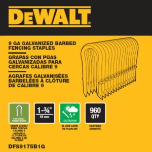 DEWALT 1.75 in. x 9-Gauge Galvanized Barbed Paper Tape Fencing Staples (960 per Box)