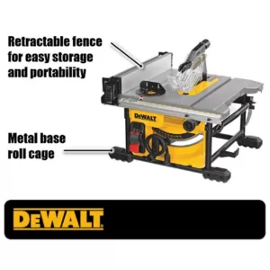 DEWALT 15 Amp Corded 8-1/4 in. Compact Jobsite Tablesaw with Bonus Heavy-Duty Rolling Table Saw Stand