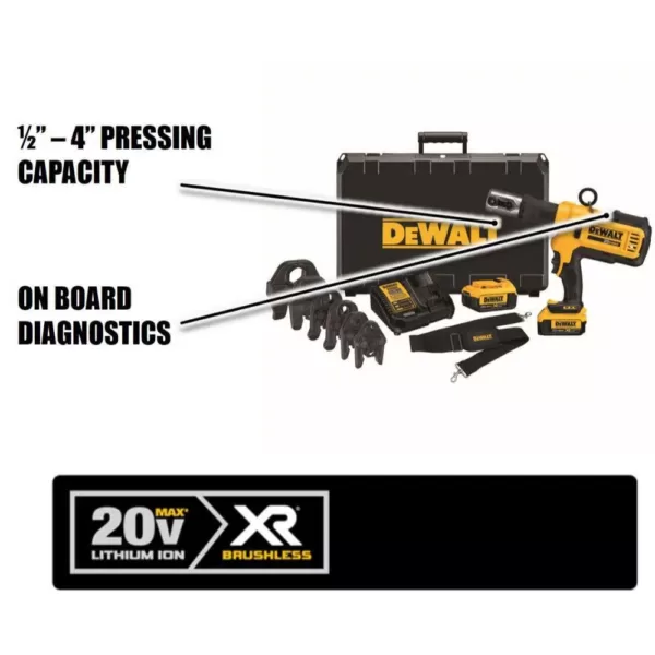 DEWALT 20-Volt MAX Cordless Press Tool, (6) Press Jaws, (2) 20-Volt 4.0Ah Batteries, Drain Snake & Threaded Rod Cutter