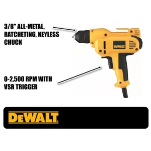 DEWALT 8 Amp 3/8 in. Variable Speed Reversing Mid-Handle Drill Kit with Keyless Chuck