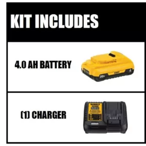 DEWALT 20-Volt MAX Compact Lithium-Ion 4.0Ah Battery Pack with 12-Volt to 20-Volt MAX Charger