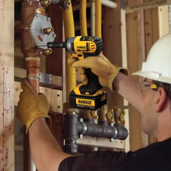 DEWALT 20-Volt MAX XR Brushless 1 in. SDS Plus L-Shape Rotary Hammer, (2) 20-Volt 5.0Ah Batteries & 3/8 in. Impact Wrench
