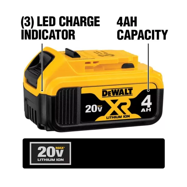 DEWALT 20-Volt MAX Cordless Combo Kit (5-Tool) with (1) 20-Volt 4.0Ah Battery, (1) 20-Volt 2.0Ah Battery & 4-1/2 in. Grinder