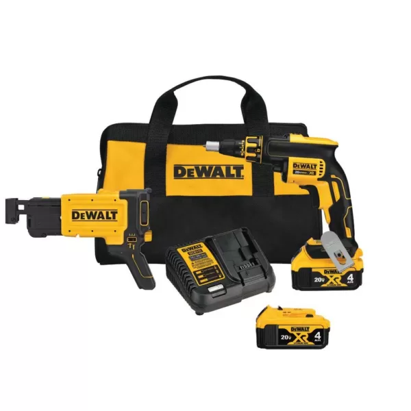 DEWALT 20-Volt MAX XR Cordless Brushless Drywall Screw Gun with Collated Attachment, (2) 20-Volt 2.0Ah Batteries & Charger