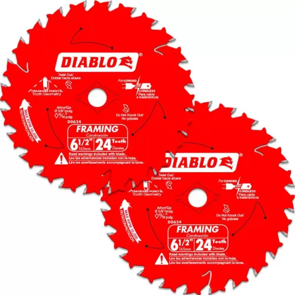 DIABLO 6-1/2 in. 24-Tooth Framing Circular Saw Blade Value Pack (2-Pack)