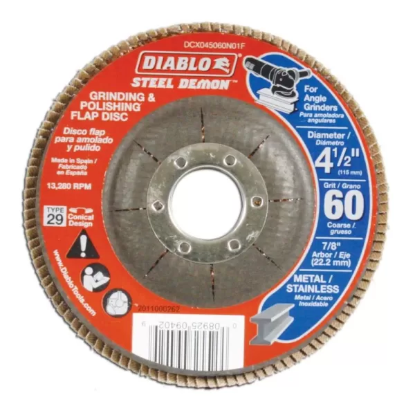 DIABLO 4-1/2 in. 60-Grit Steel Demon Grinding and Polishing Flap Disc with Type 29 Conical Design (5-Pack)