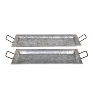 Benzara Rectangular Shaped Silver Decorative Metal Galvanized Trays