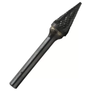 Drill America 1/4 in. x 1/2 in. Cone Pointed End Solid Carbide Burr Rotary File Bit with 1/4 in. Shank