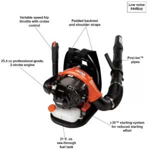 ECHO 158 MPH 375 CFM 25.4 cc Gas 2-Stroke Cycle Backpack Leaf Blower with Hip Throttle