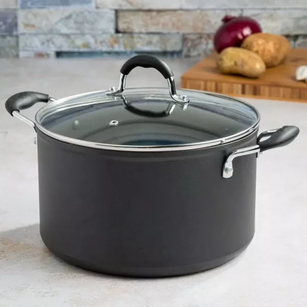 Ecolution Symphony 8 qt. Aluminum Nonstick Stock Pot in Slate with Glass Lid