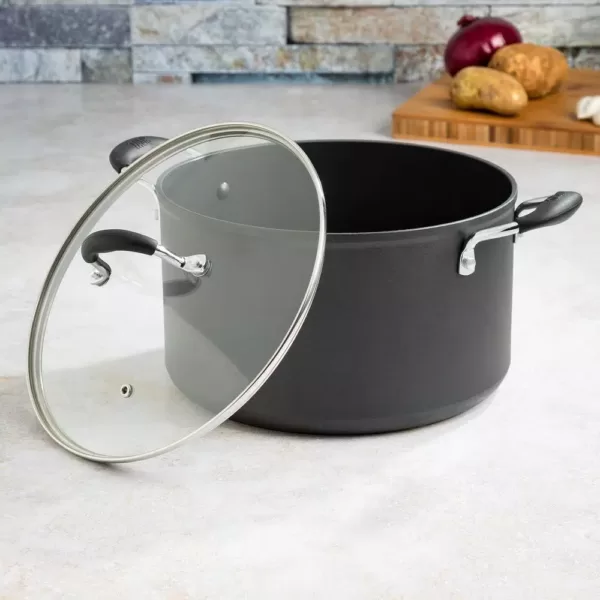 Ecolution Symphony 8 qt. Aluminum Nonstick Stock Pot in Slate with Glass Lid