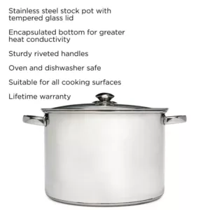 Ecolution Pure Intentions 12 qt. Stainless Steel Stock Pot in Polished Stainless Steel with Glass Lid