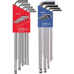 Eklind Combination Bright Ball-Hex-L Key Set Sizes 0.050 in. to 3/8 in. and Size 1.5 mm to 10 mm (22-Piece)