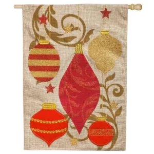 Evergreen 28 in. x 44 in. Holiday Ornaments House Burlap Flag