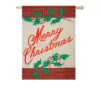 Evergreen 28 in. x 44 in. Merry Christmas Plaid House Burlap Flag