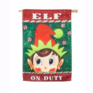 Evergreen 28 in. x 44 in. Elf on Duty House Suede Flag
