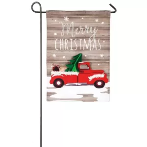 Evergreen 18 in. x 12.5 in. Vintage Christmas Truck Garden Linen Flag