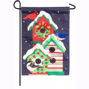 Evergreen 18 in. x 12.5 in. Holiday Cheer Birdhouse Trio Garden Linen Flag