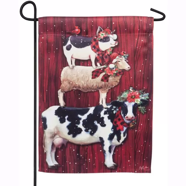 Evergreen 18 in. x 12.5 in. Christmas Farm Stack Garden Suede Flag