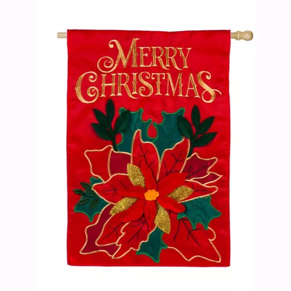 Evergreen 28 in. x 44 in. Christmas Poinsettia House Applique Flag