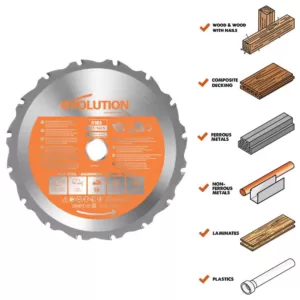 Evolution Power Tools 7-1/4 in. 20-T Multi-Material Replacement Circular and Chop Saw Blade